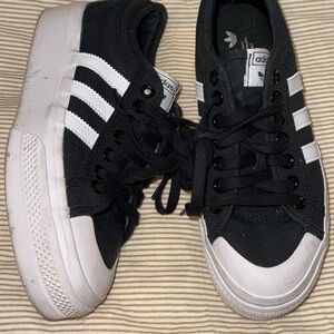 Adidas Nizza Black and White Canvas Platform Sneaker - Size 8